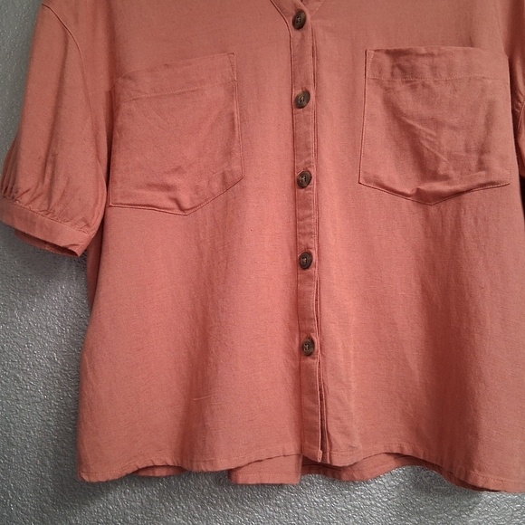 NWT Linen Blend Short Sleeve Blouse   Size L - Picture 4 of 16